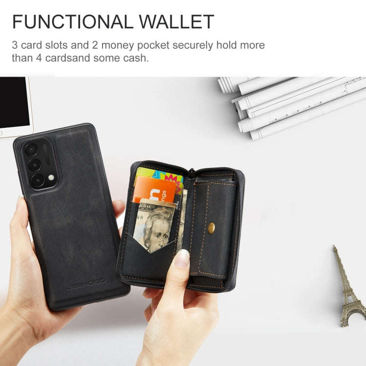 For OnePlus Nord N200 5G JEEHOOD Magnetic Zipper Horizontal Flip Phone Leather Case(Black)