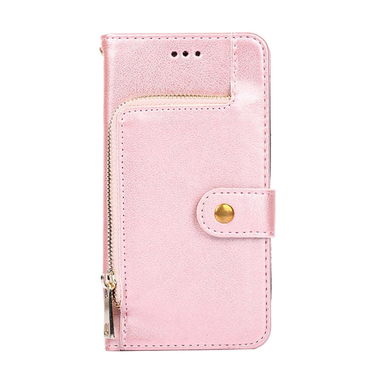 For Motorola Moto G Pure Zipper Bag Leather Phone Case(Rose Gold)