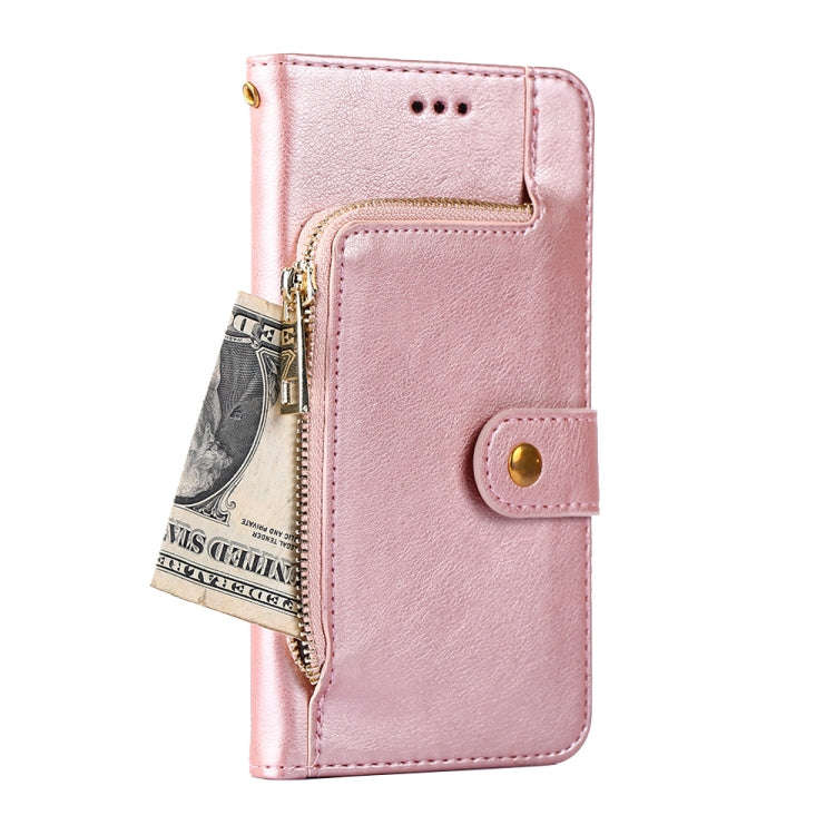 For Motorola Moto G Pure Zipper Bag Leather Phone Case(Rose Gold)