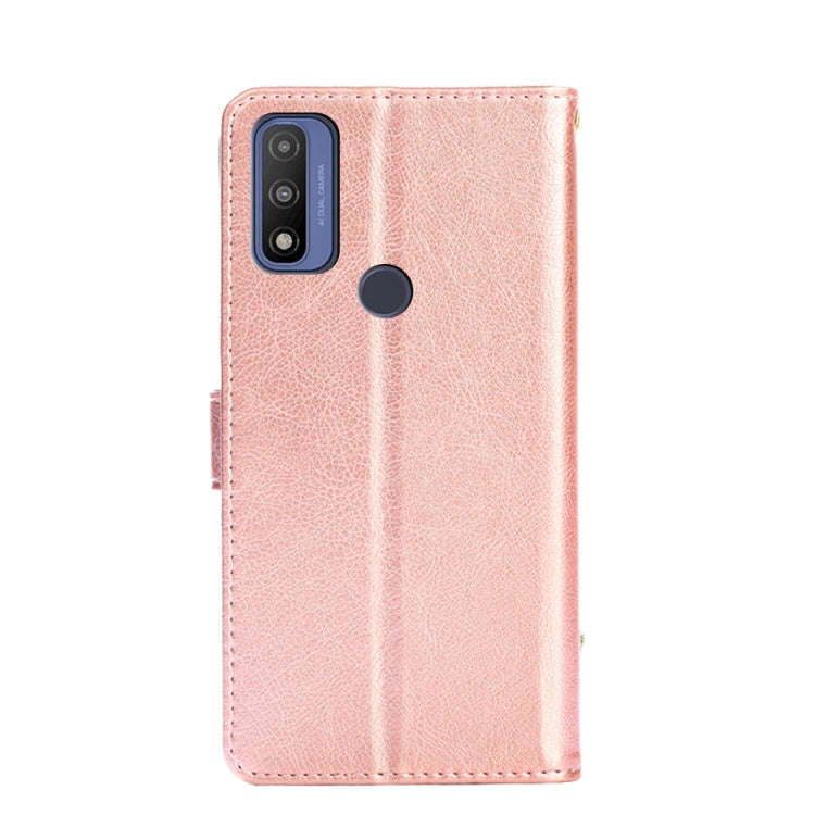 For Motorola Moto G Pure Zipper Bag Leather Phone Case(Rose Gold)