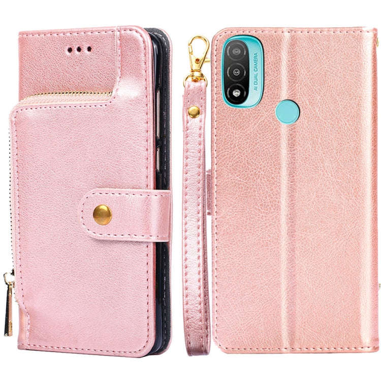 For Motorola Moto E20 / E40 Zipper Bag Leather Phone Case(Rose Gold)