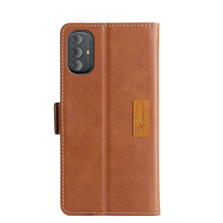 For Motorola Moto G Power 2022 Contrast Color Side Buckle Leather Phone Case(Light Brown + Green)