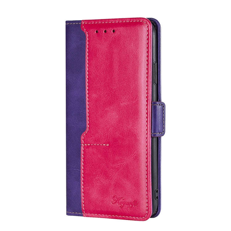 For Motorola Moto G Pure Contrast Color Side Buckle Leather Phone Case(Purple + Rose Red)