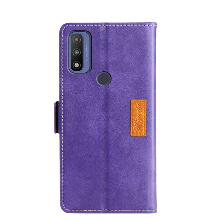 For Motorola Moto G Pure Contrast Color Side Buckle Leather Phone Case(Purple + Rose Red)
