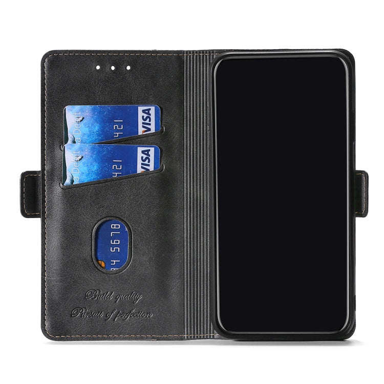 For Motorola Moto E20 / E40 Contrast Color Side Buckle Leather Phone Case(Black + Grey)