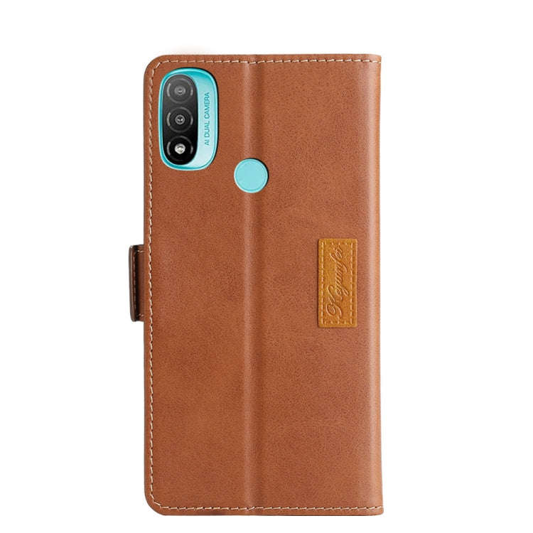 For Motorola Moto E20 / E40 Contrast Color Side Buckle Leather Phone Case(Light Brown + Green)