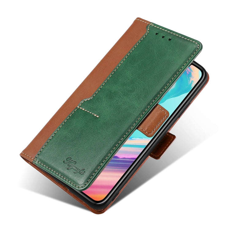 For Motorola Moto E20 / E40 Contrast Color Side Buckle Leather Phone Case(Light Brown + Green)