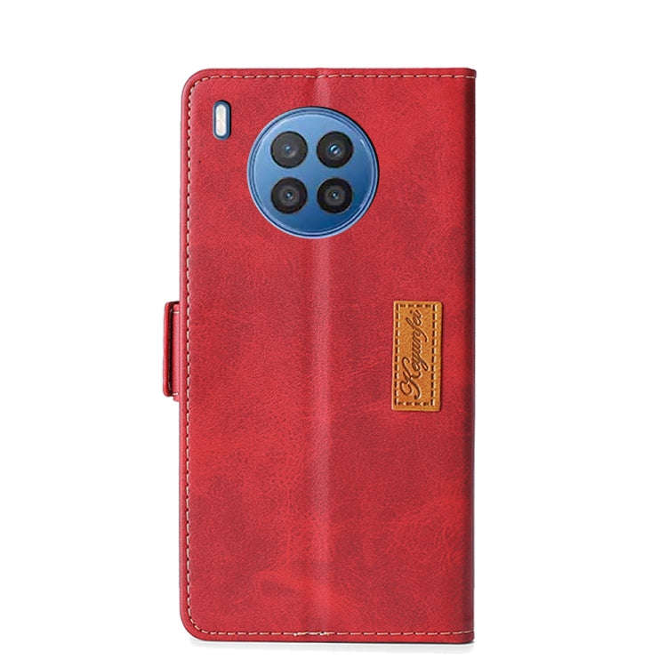 For Huawei nova 8i Contrast Color Side Buckle Leather Phone Case(Red + Black)