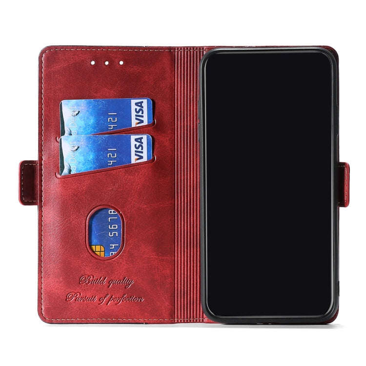 For Huawei nova 8i Contrast Color Side Buckle Leather Phone Case(Red + Black)