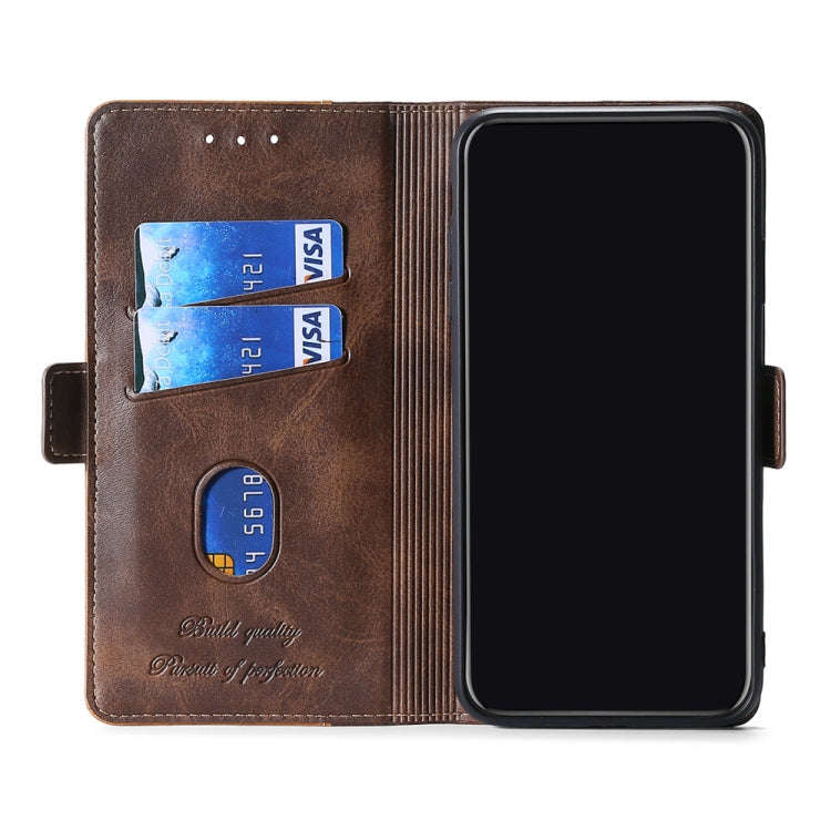 For Huawei nova 9 Contrast Color Side Buckle Leather Phone Case(Light Brown + Green)