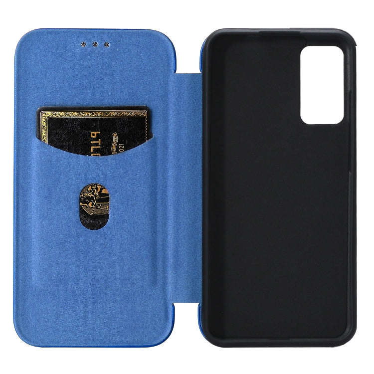 For TCL 205 Carbon Fiber Texture Horizontal Flip Leather Phone Case(Blue)