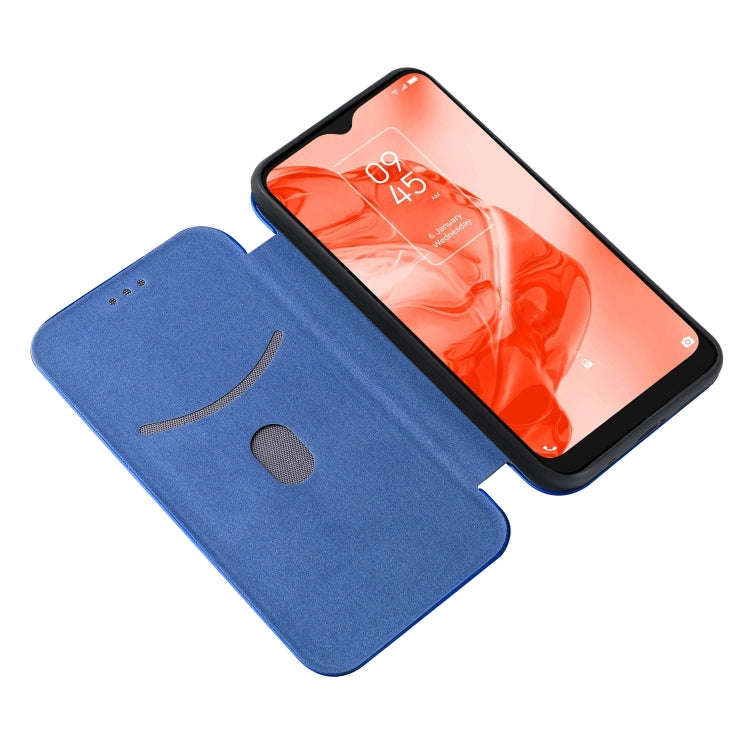 For TCL 205 Carbon Fiber Texture Horizontal Flip Leather Phone Case(Blue)