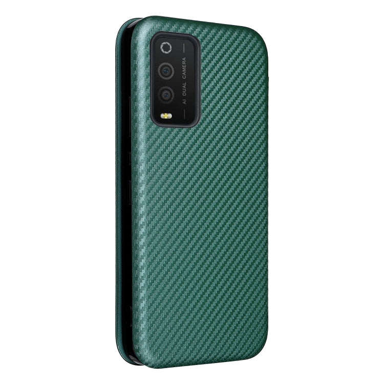 For TCL 205 Carbon Fiber Texture Horizontal Flip Leather Phone Case(Green)
