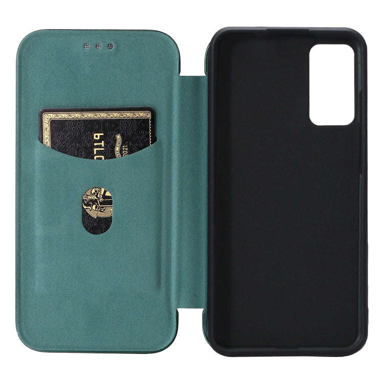For TCL 205 Carbon Fiber Texture Horizontal Flip Leather Phone Case(Green)