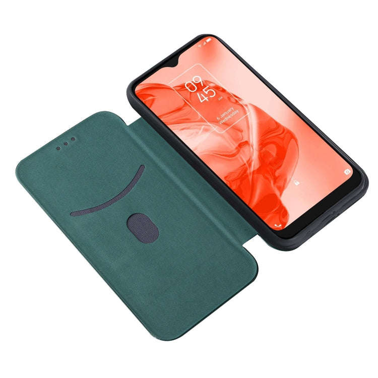 For TCL 205 Carbon Fiber Texture Horizontal Flip Leather Phone Case(Green)