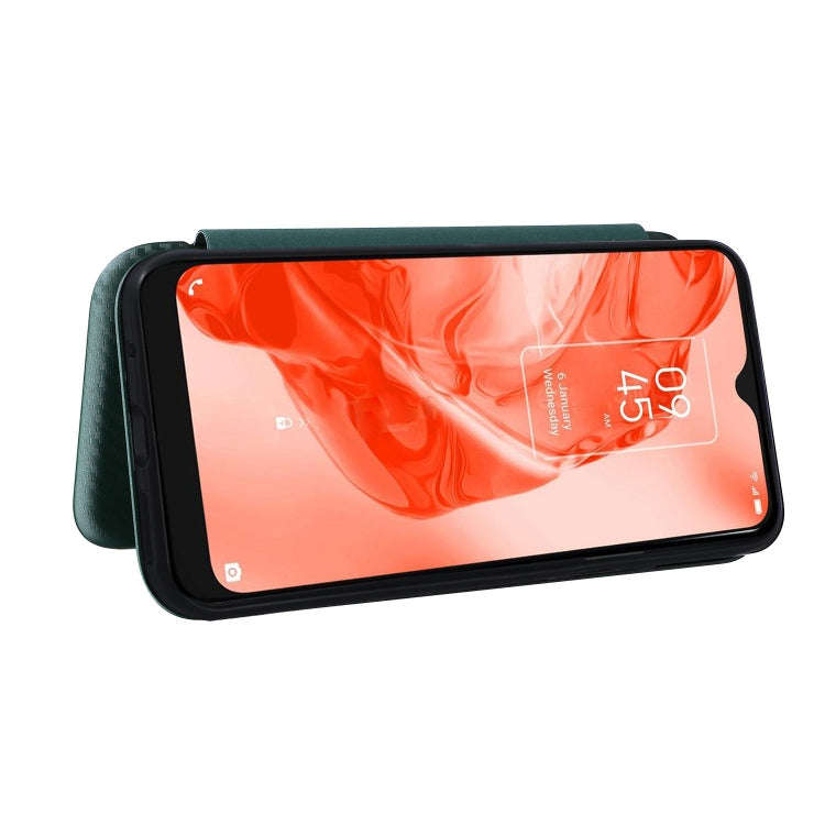 For TCL 205 Carbon Fiber Texture Horizontal Flip Leather Phone Case(Green)