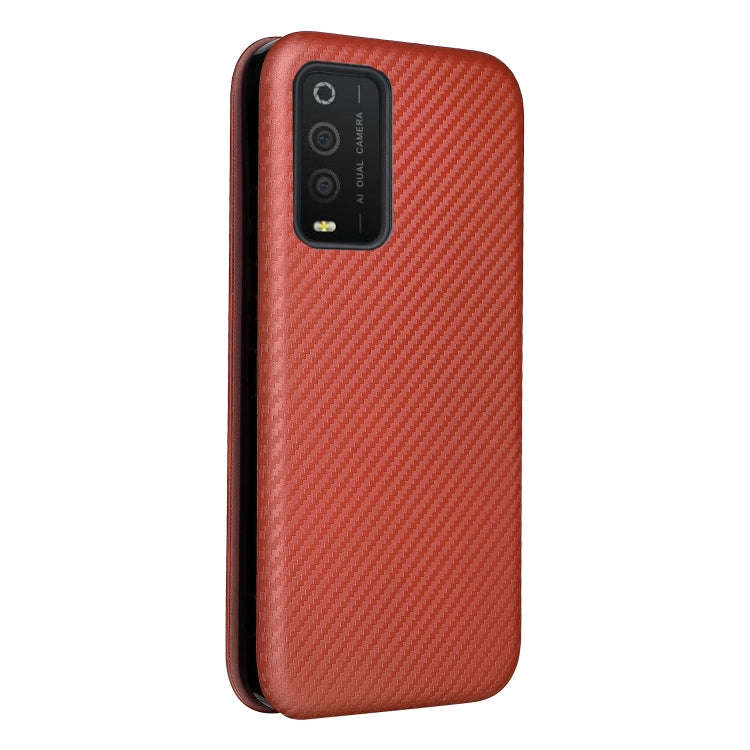 For TCL 205 Carbon Fiber Texture Horizontal Flip Leather Phone Case(Brown)
