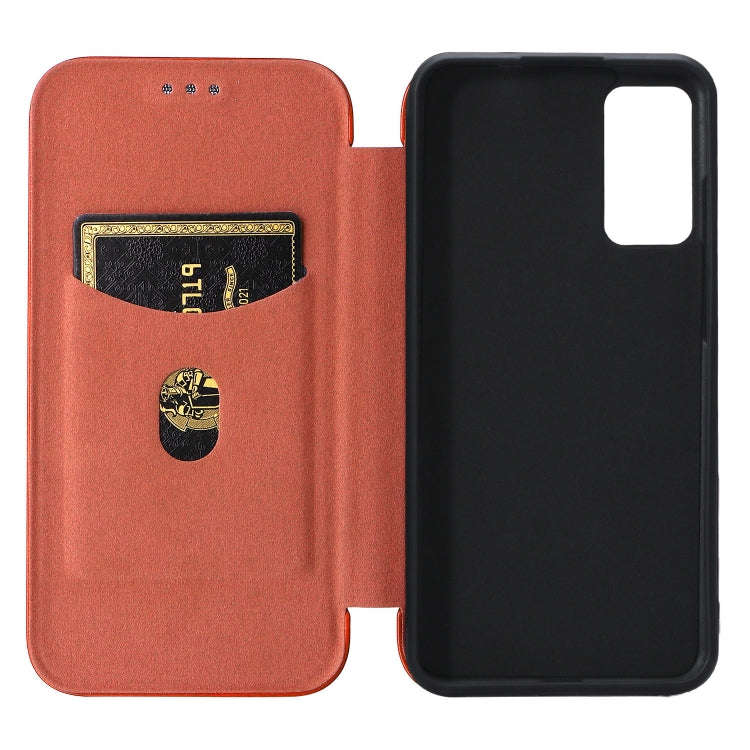For TCL 205 Carbon Fiber Texture Horizontal Flip Leather Phone Case(Brown)