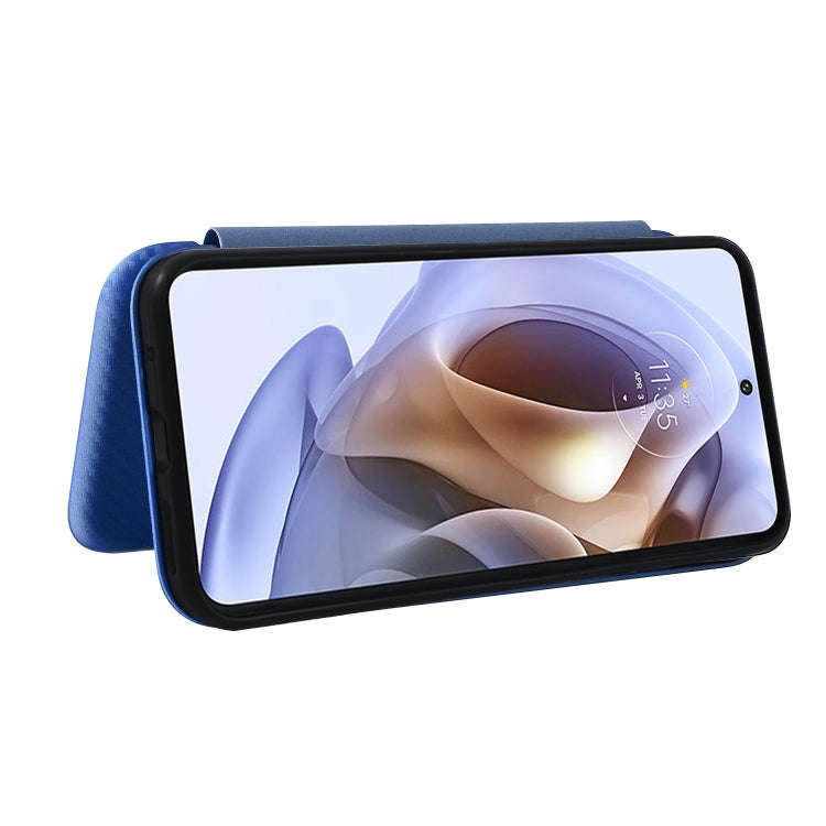 For Motorola Moto G200 5G / Edge S30 Carbon Fiber Texture Horizontal Flip Leather Phone Case(Blue)