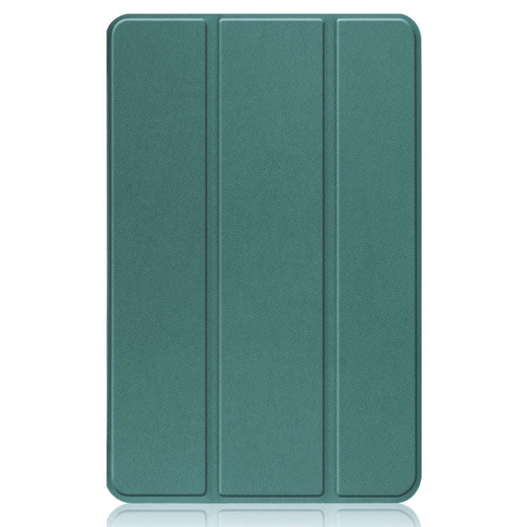 For Nokia T20 Three-folding Holder Custer Texture Leather Tablet Case(Dark Green)
