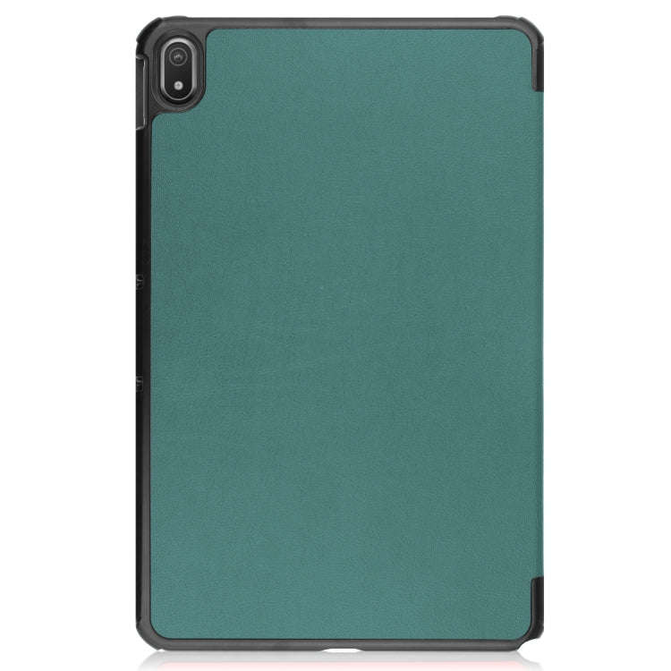 For Nokia T20 Three-folding Holder Custer Texture Leather Tablet Case(Dark Green)