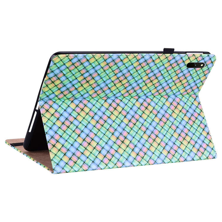 For Huawei MatePad 11 2021 Color Weave Leather Tablet Case with Holder(Rainbow)
