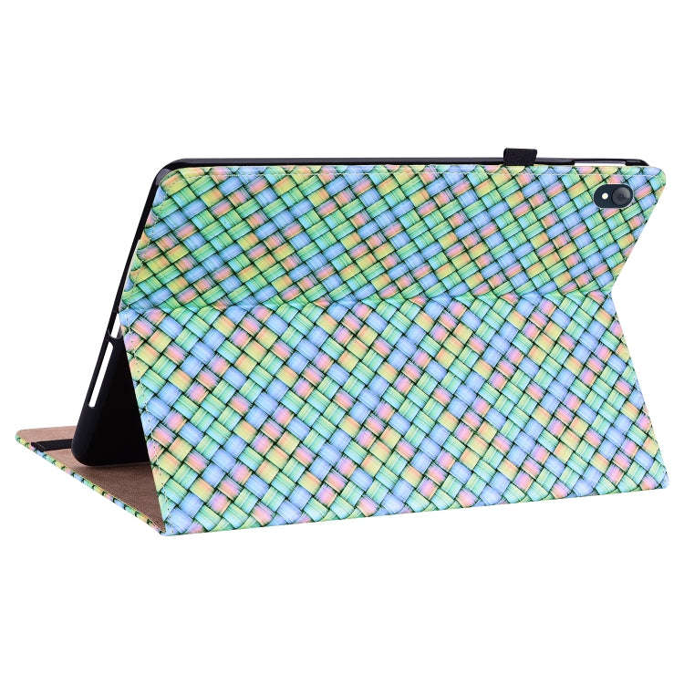 For Lenovo Tab K10 Color Weave Leather Tablet Case with Holder(Rainbow)