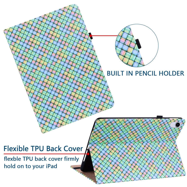 For Lenovo Tab K10 Color Weave Leather Tablet Case with Holder(Rainbow)