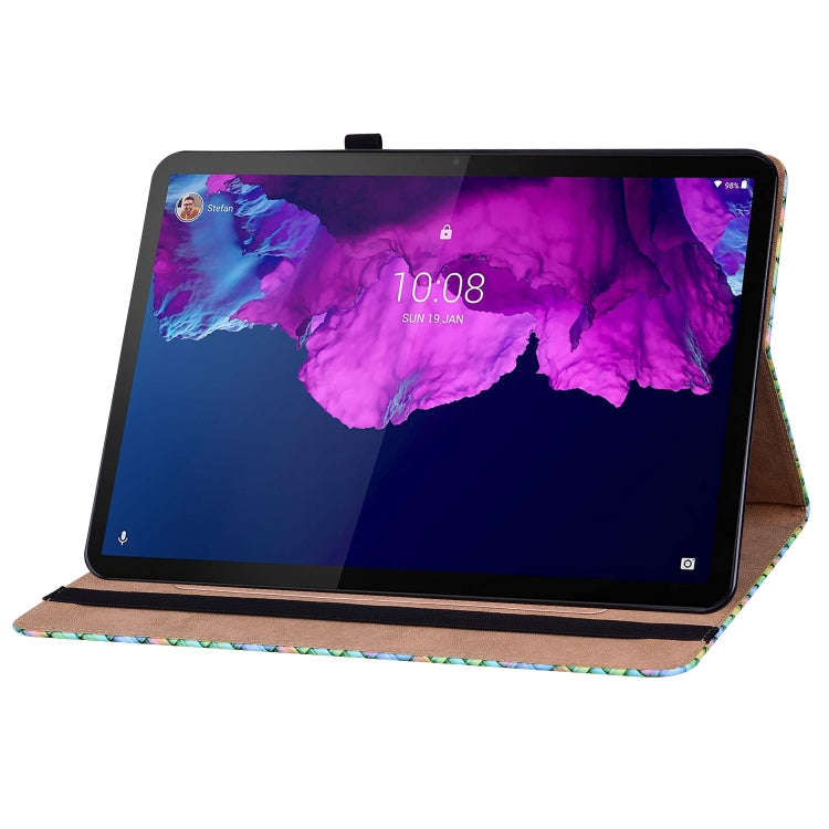 For Lenovo Tab P11 TB-J606F Color Weave Leather Tablet Case with Holder(Rainbow)