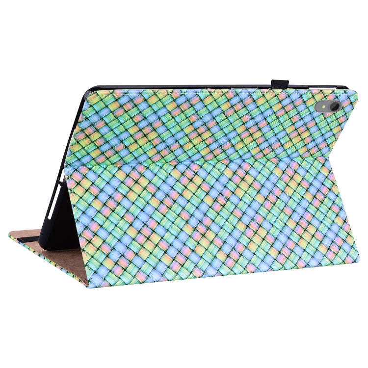 For Lenovo Tab P11 TB-J606F Color Weave Leather Tablet Case with Holder(Rainbow)