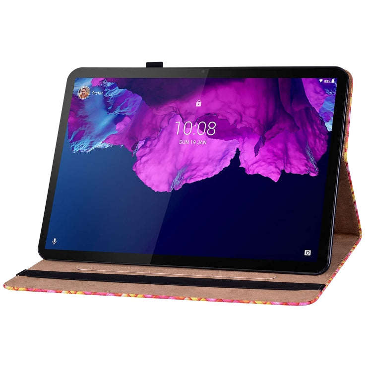 For Lenovo Tab P11 TB-J606F Color Weave Leather Tablet Case with Holder(Rose Red)