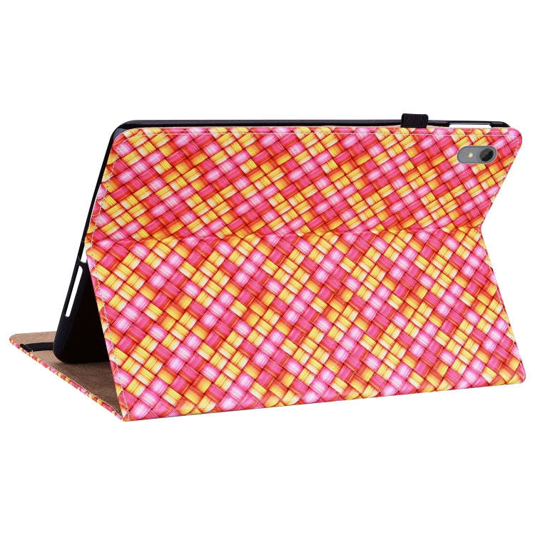 For Lenovo Tab P11 TB-J606F Color Weave Leather Tablet Case with Holder(Rose Red)