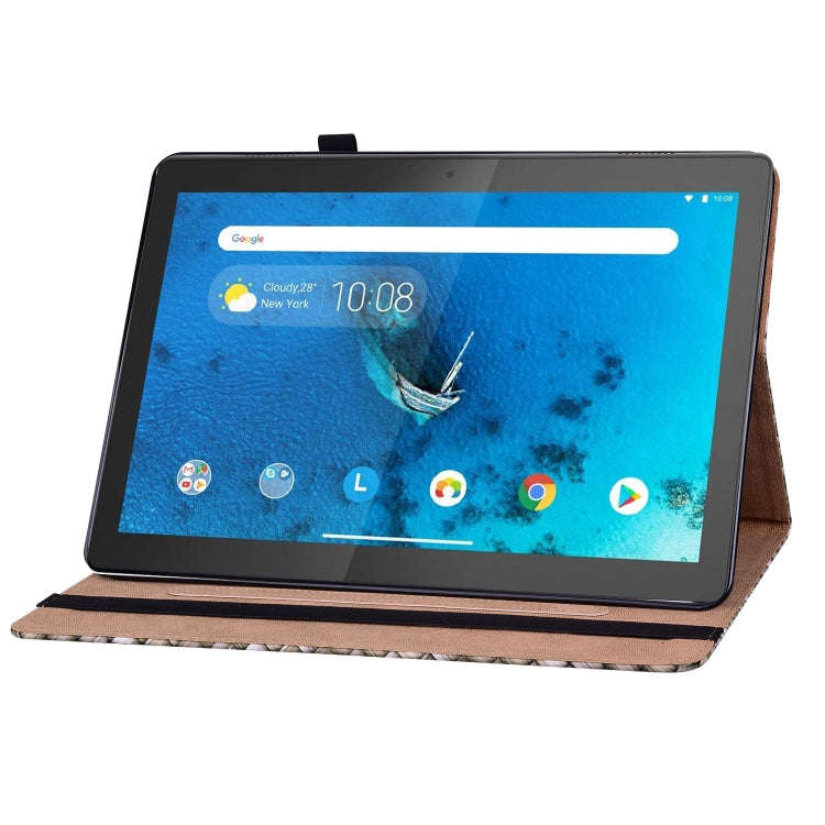 For Lenovo Tab  M10 TB-X605L Color Weave Leather Tablet Case with Holder(Brown)