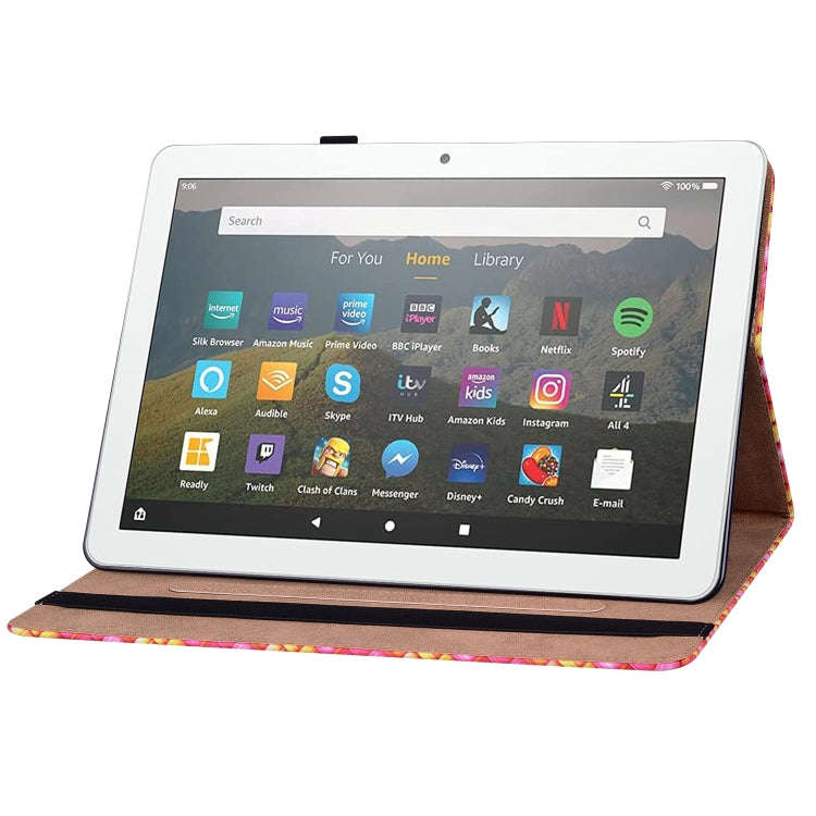 For Amazon Kindle Fire HD8 Color Weave Leather Tablet Case with Holder(Rose Red)