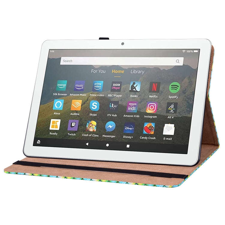 For Amazon Kindle Fire HD8 Color Weave Leather Tablet Case with Holder(Green)