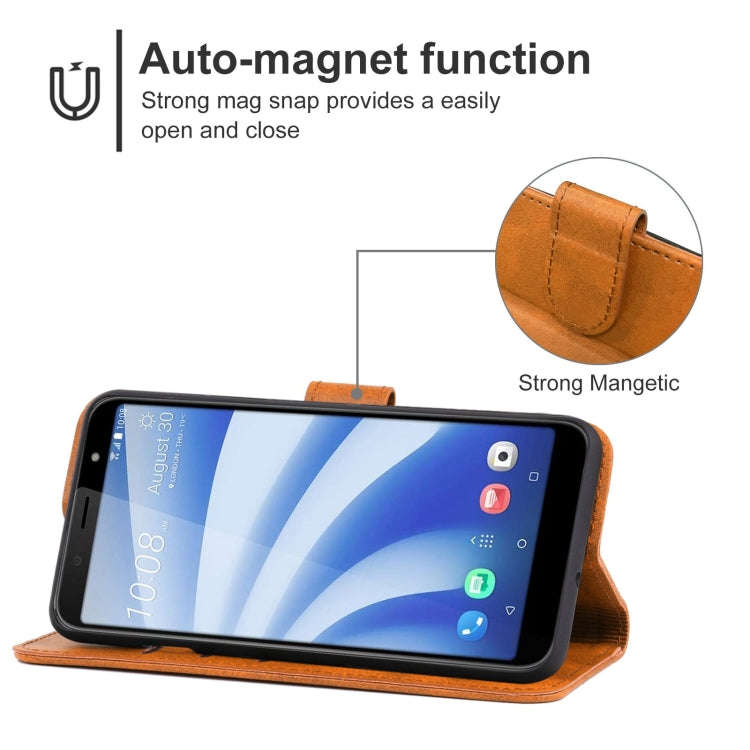 Leather Phone Case For HTC U12 Life(Brown)