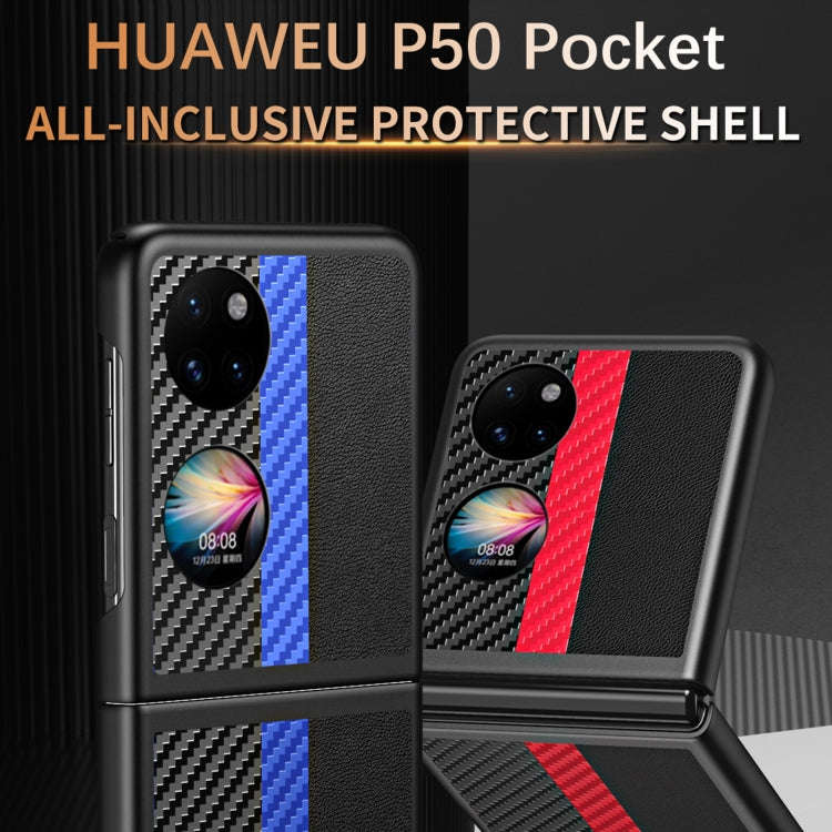 For Huawei P50 Pocket Contrasting PU + Carbon Fiber Phone Case(Sky Blue)