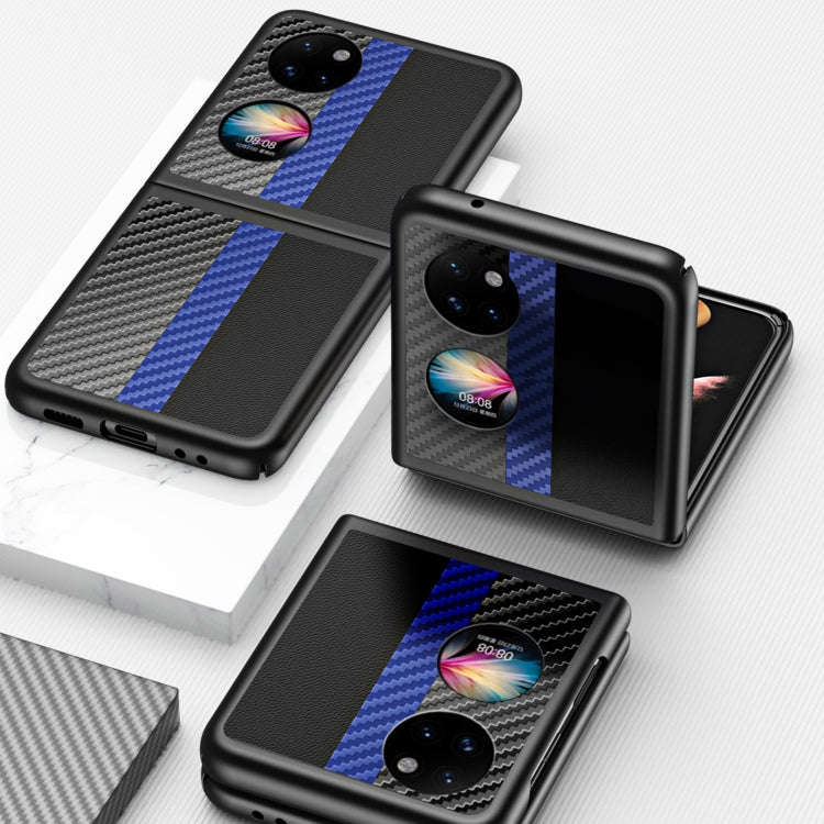 For Huawei P50 Pocket Contrasting PU + Carbon Fiber Phone Case(Sky Blue)