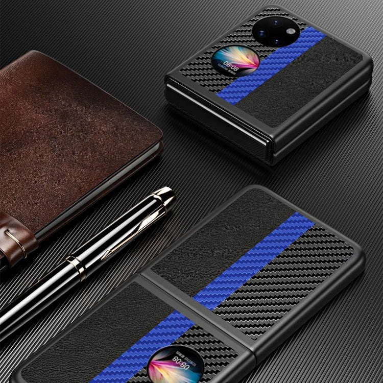 For Huawei P50 Pocket Contrasting PU + Carbon Fiber Phone Case(Sky Blue)