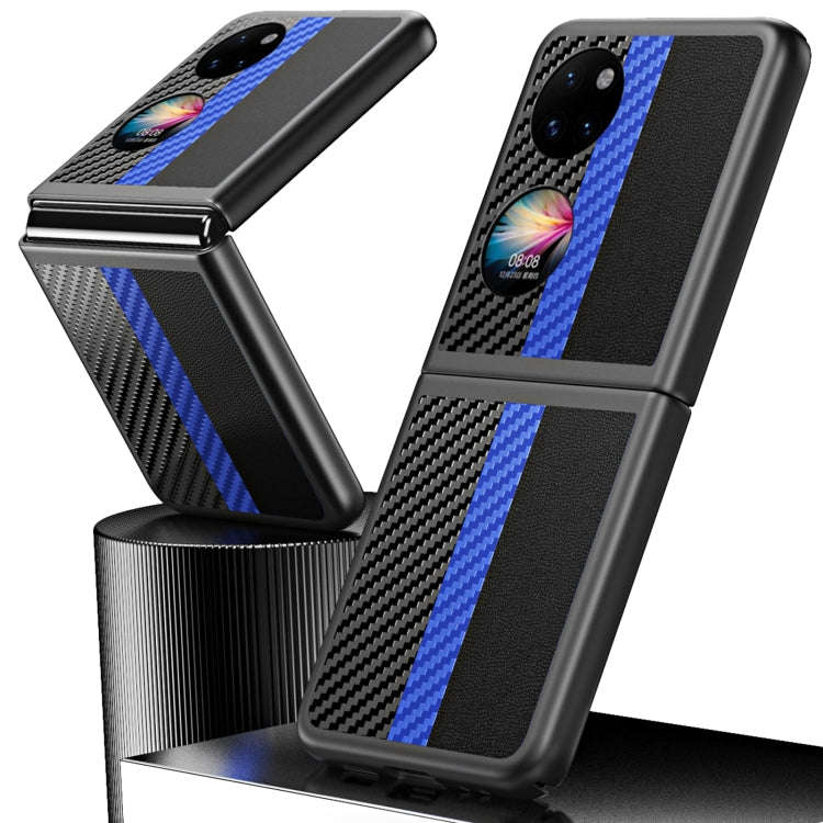 For Huawei P50 Pocket Contrasting PU + Carbon Fiber Phone Case(Sky Blue)