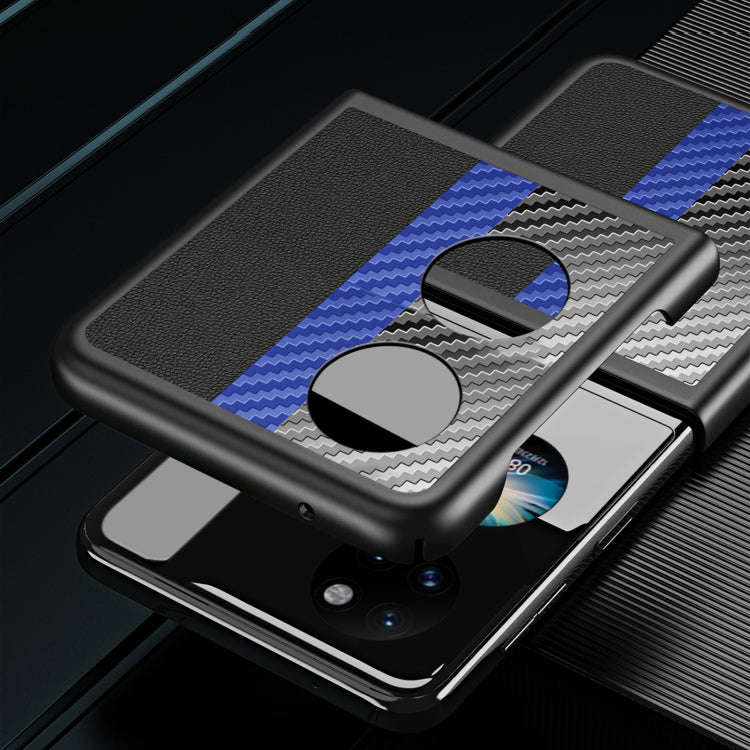 For Huawei P50 Pocket Contrasting PU + Carbon Fiber Phone Case(Sky Blue)