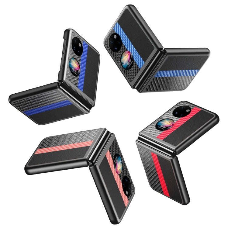 For Huawei P50 Pocket Contrasting PU + Carbon Fiber Phone Case(Sky Blue)