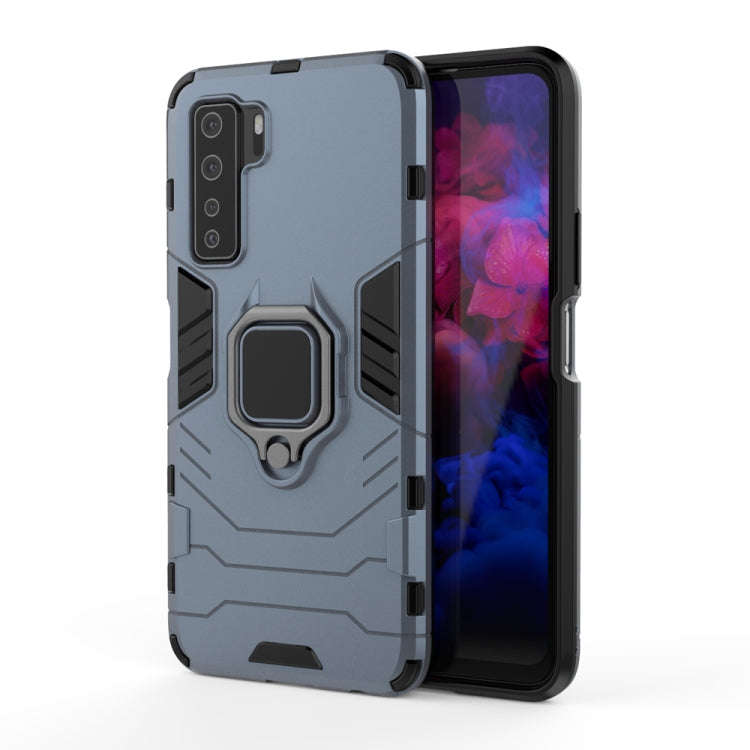 For Huawei nova7 SE PC + TPU Shockproof Protective Phone Case with Magnetic Ring Holder(Navy Blue)