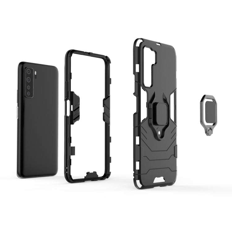 For Huawei nova7 SE PC + TPU Shockproof Protective Phone Case with Magnetic Ring Holder(Navy Blue)