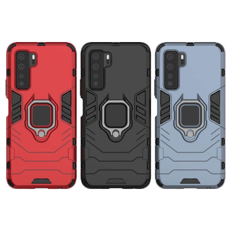 For Huawei nova7 SE PC + TPU Shockproof Protective Phone Case with Magnetic Ring Holder(Navy Blue)
