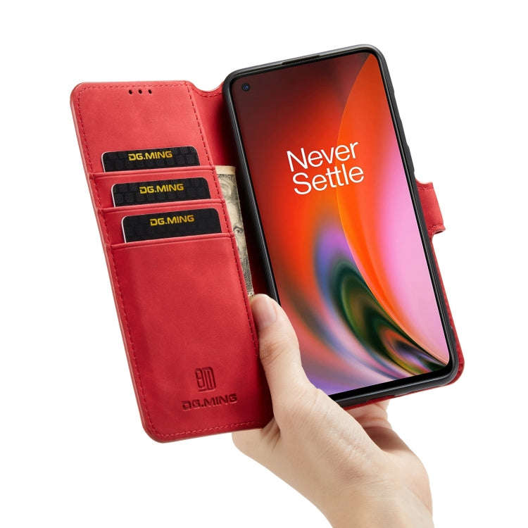 For OnePlus Nord 2 DG.MING Retro Oil Side Horizontal Flip Leather Case with Holder & Card Slots &...