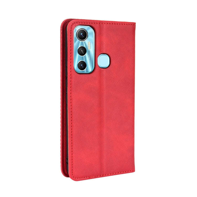 For Infinix Hot 11 Magnetic Buckle Retro Texture Leather Phone Case(Red)