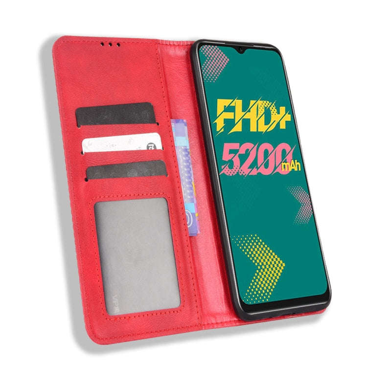 For Infinix Hot 11 Magnetic Buckle Retro Texture Leather Phone Case(Red)
