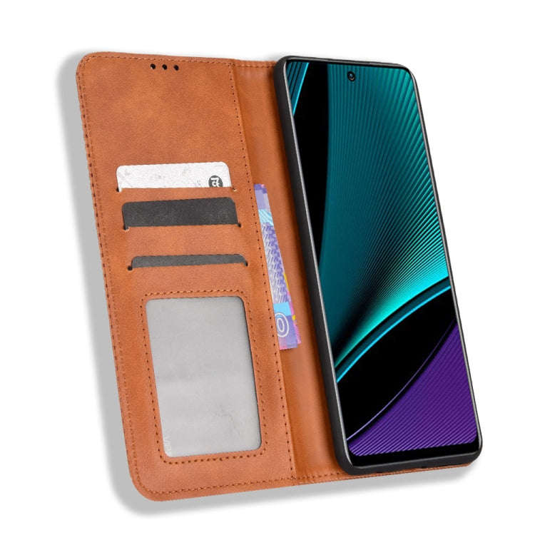 For Infinix Note 11 Pro Magnetic Buckle Retro Texture Leather Phone Case(Brown)