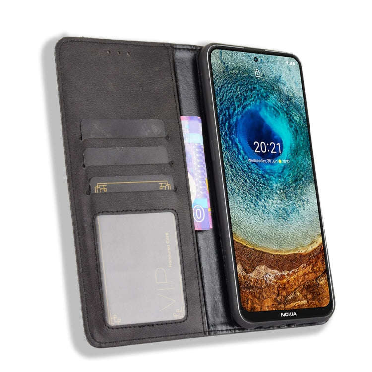 For Nokia X100 / X10 / X20 Magnetic Buckle Retro Texture Leather Phone Case(Black)